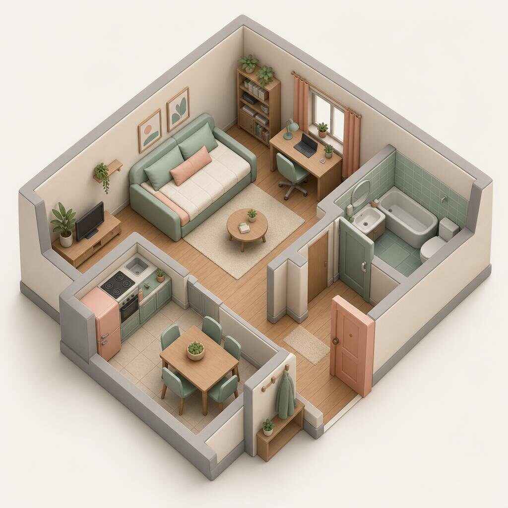 1-комн. 48,2 м² с ремонтом и мебелью в NOW, изометрия